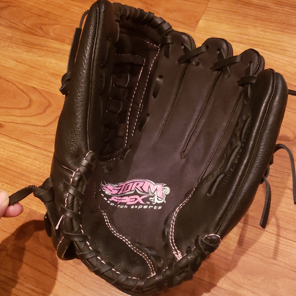 Storm Black Softball Glove with Pink Logo Storm